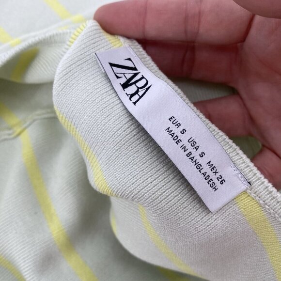 Zara Size Small striped cropped light green & yellow Ribbed Long Sleeve Top - Picture 7 of 9